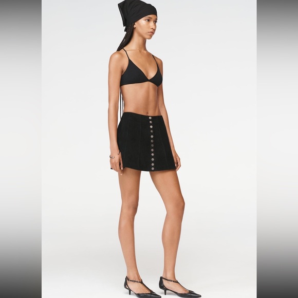 Zara Leather Suede Mid rise Mini Skirt STEVEN MEISEL Black button M NWT $230 - Picture 7 of 16